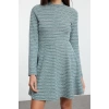 Women Fashion Stylish Mini Length Stand Collar Slim Tweed Crew Neck Skater Waist Open Flounce Knitted Dress