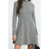 Women Fashion Stylish Mini Length Stand Collar Slim Tweed Crew Neck Skater Waist Open Flounce Knitted Dress