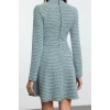 Women Fashion Stylish Mini Length Stand Collar Slim Tweed Crew Neck Skater Waist Open Flounce Knitted Dress