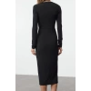 Women Fashion Stylish Maxi Length Pool Neck Slim Color Block Bow Detail Fitted Knitted Dress