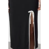 Women Fashion Stylish Maxi Length Pool Neck Slim Color Block Bow Detail Fitted Knitted Dress