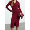 Women Fashion Stylish Maxi Length Button Collar Slim Placket Fitted Stretchy Knitted Dress