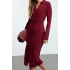 Women Fashion Stylish Maxi Length Button Collar Slim Placket Fitted Stretchy Knitted Dress