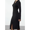 Women Fashion Stylish Maxi Length Button Collar Slim Placket Fitted Stretchy Knitted Dress