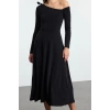 Women Fashion Stylish Midi Length Asymmetrical Neck Slim Bow Detail Belted Skater Knit Dress