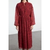 Women Fashion Stylish Midi Length Stand Collar Regular Shawl Pattern Elastic Woven Winter Dress