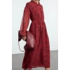 Women Fashion Stylish Midi Length Stand Collar Regular Shawl Pattern Elastic Woven Winter Dress