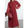 Women Fashion Stylish Midi Length Stand Collar Regular Shawl Pattern Elastic Woven Winter Dress