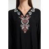 Women Fashion Stylish Midi Length V Neck Regular Wide Cut Embroidered Woven Dress