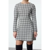 Women Fashion Stylish Mini Length Crew Neck Regular Plaid Checkered A Cut Woven Dress