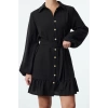 Women Fashion Stylish Mini Length Shirt Collar Regular Belted Flounce Detailed Woven Shirt Dress
