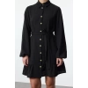 Women Fashion Stylish Mini Length Shirt Collar Regular Belted Flounce Detailed Woven Shirt Dress