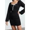 Women Fashion Stylish Mini Length Sweetheart Neck Slim Tie Detail Bodycone Fitted Knitted Dress