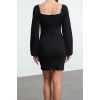 Women Fashion Stylish Mini Length Sweetheart Neck Slim Tie Detail Bodycone Fitted Knitted Dress