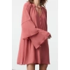 Women Fashion Stylish Mini Length Stand Collar Regular Plain Ruffle Woven Winter Dress
