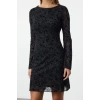 Women Fashion Stylish Mini Length Boat Neck Slim Flock Printed Bodycon Knitted Dress