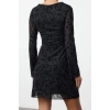 Women Fashion Stylish Mini Length Boat Neck Slim Flock Printed Bodycon Knitted Dress