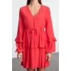 Women Fashion Stylish Mini Length V Neck Relaxed More Sustainable Straight Cut Wide Pattern Woven Dress