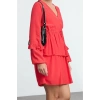 Women Fashion Stylish Mini Length V Neck Relaxed More Sustainable Straight Cut Wide Pattern Woven Dress