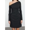 Women Fashion Stylish Mini Length Asymmetrical Collar Regular Woven Dress