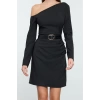 Women Fashion Stylish Mini Length Asymmetrical Collar Regular Woven Dress