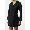 Women Fashion Stylish Mini Length Jacket Collar Regular Double Breasted Tie Detailed Woven Jacket Dress
