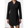 Women Fashion Stylish Mini Length Jacket Collar Regular Double Breasted Tie Detailed Woven Jacket Dress