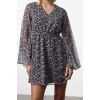 Womens Fashion Stylish Mini Length Double Breasted Regular Skirt Waist Open Lined Chiffon Woven Dress