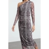 Women Fashion Stylish Maxi Length Asymmetrical Collar Slim Animal Leopard Printed Bodycon Stretchy Knit Dress