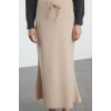 Kadın Moda Stil Midi Astarsız Örme Selanik Kumaş Balık Form Bağcık Detaylı Maxi Örme Etek