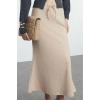 Kadın Moda Stil Midi Astarsız Örme Selanik Kumaş Balık Form Bağcık Detaylı Maxi Örme Etek