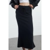 Kadın Moda Stil Midi Astarsız Örme Selanik Kumaş Balık Form Bağcık Detaylı Maxi Örme Etek