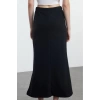 Kadın Moda Stil Midi Astarsız Örme Selanik Kumaş Balık Form Bağcık Detaylı Maxi Örme Etek