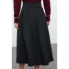 Kadın Moda Stil Midi Astarsız Örme Yüksek Bel Kloş Pili Detaylı Midi Etek