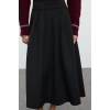 Kadın Moda Stil Midi Astarsız Örme Yüksek Bel Kloş Pili Detaylı Midi Etek