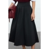 Kadın Moda Stil Midi Astarsız Örme Yüksek Bel Kloş Pili Detaylı Midi Etek