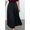 Kadın Moda Stil Midi Astarsız Örme Yüksek Bel Kloş Pili Detaylı Midi Etek