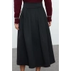 Kadın Moda Stil Midi Astarsız Örme Yüksek Bel Kloş Pili Detaylı Midi Etek