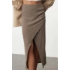 Women Fashion Style Midi Unlined Knitted Double Breasted Textured Gathered Drape Detail Midi Skirt