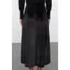 Women Fashion Style Midi Unlined Knitted Velvet Elastic Waist Flared Midi Skirt