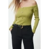 Kadın Moda Şık Kayık Yaka Standart Kol Regular Carmen Yaka Triko Hırka