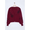 Women Fashion Stylish V Neck Standard Sleeve Regular Embroidery Detailed Knitwear Cardigan