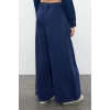 Kadın Moda Şık Kot Pantolon Geniş Paça Uzun Boy Denim Lacivert Pileli Yüksek Bel Jeans