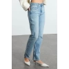 Kadın Moda Şık Kot Pantolon Boru Paça Uzun Boy Denim Düşük Bel Comfort Straight Jeans