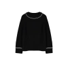 Womens Fashion Stylish Crew Neck Standard Sleeve Regular Wide Pattern Piping Detailed Knitwear Sweater
