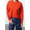 Women Fashion Stylish Crew Neck Standard Sleeve Regular Wide Pattern Basic Special Yarn Knitwear Sweater