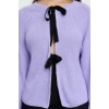 Women Fashion Stylish Crew Neck Low Sleeve Crop Double Sided Wearable Ribbon Tie Knitwear Sweater