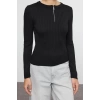 Women Fashion Stylish Crew Neck Standard Sleeve Regular Basic Half Placket Zipper Thin Knitwear Sweater