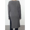 Womens Fashion Stylish V Neck Standard Sleeve Long Slit Detail Tunic Length Soft Textured Knitwear Sweater