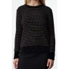 Women Fashion Stylish Crew Neck Standard Sleeve Regular Hairy Yarn Striped Knitwear Sweater